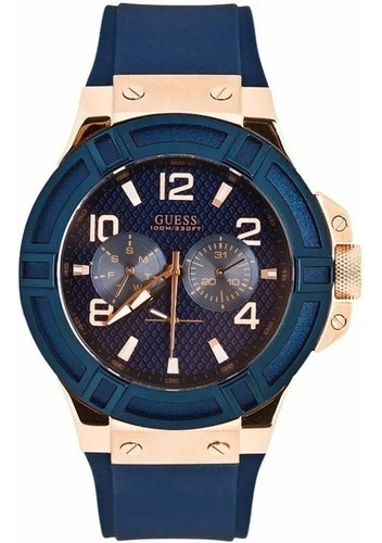 Reloj Guess Hombre Deportivo Tono Azul Y Oro Rosa U0247g3 Color de la correa Azul marino Color del bisel Azul marino