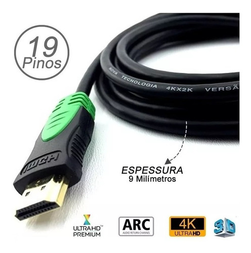 Cabo Hdmi 2.0 Ultrahd 4k 3d 30awg 3 Metros Gold