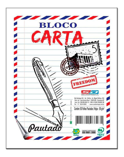 Bloco Carta Pautado São Domingos 50fls 205x265mm