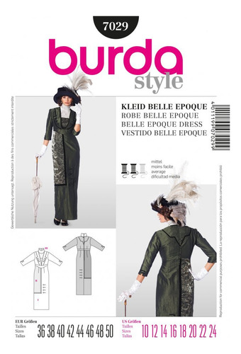 Burda Style Pattern  - Vestido Histórico Belle Epoque, Tal.