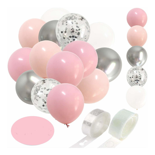 Guirnalda De Globos De Plata Rosa Pastel, Kit De Arco D...