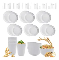 Comprar 6 Personas Vajilla Juego Cocina Trigo Plato Tazas Kit 66pzs