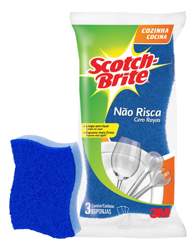 Esponja Scotch-Brite Cozinha Não Risca de lava loucas não risca cozinha azul scotch brite azul pacote x 3