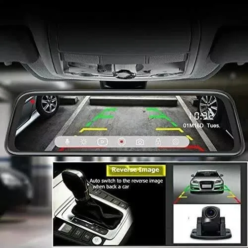 Espejo Retrovisor Dvr Universal 2 Camaras Delantera Reversa