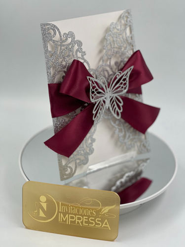 40 Sobres Glitter Invitación Corte Láser Suaje 16x11 Plateado