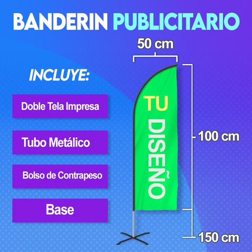 Banderines Publicitario Banderola Tubo: 1,5m.tela 0,50 X 1 M