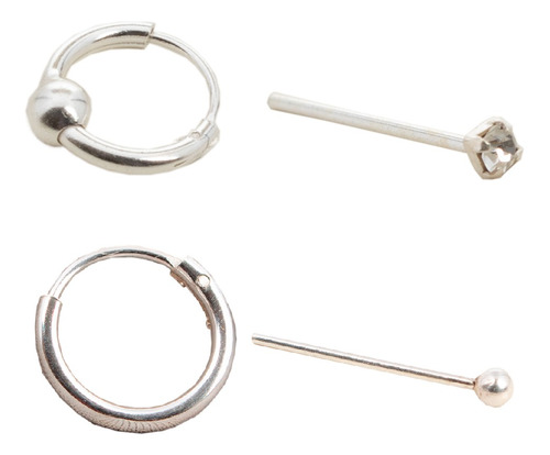 Set De Aros Y Piercing De Nariz Plata 925 Promo 3 - Plata