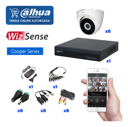 Kit De Seguridad Dahua Cctv 8 Ch Xvr I 8 Domo Metal 2mp