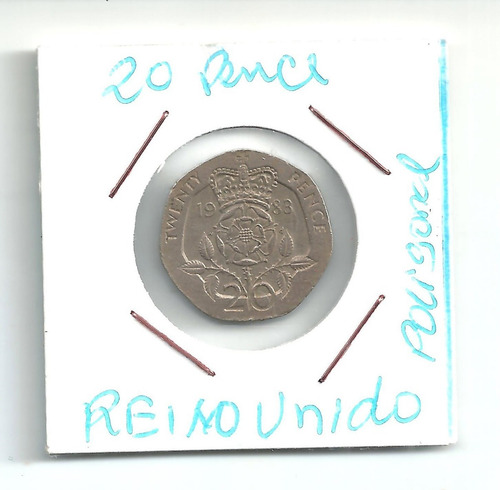 Inglaterra 1 Moeda Antiga 20 Pence 1983 Poligonal 7 Lado Sob (Usado)