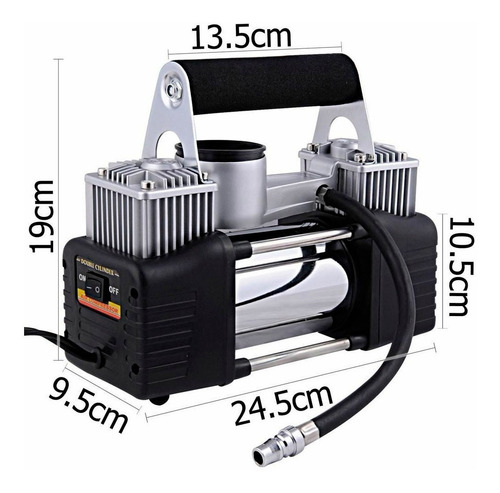 Imagen 3 de 10 de Compresor Aire Manómetro Cilindro 12v Metal Auto 444 Bolso