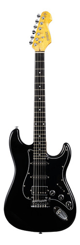 Guitarra elétrica PHX Sunset ST-H de  tília black brilhante com diapasão de pau-rosa