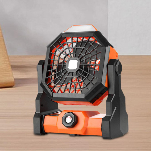 Ventilador De Camping Con Linterna Led, Ventilador Naranja