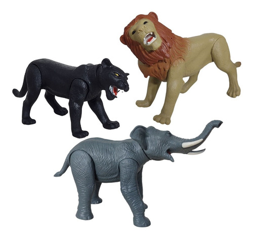 Kit 3 Bonecos Animais Selvagem Brinquedo Colecionavel Silmar