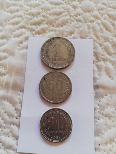 Monedas Antiguas Argentinas 1955-1957 1peso 50 Y 20 Centavos