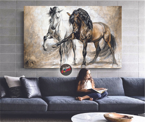 Cuadro Caballos Artístico Canvas Grueso Ccb7 90x60cm