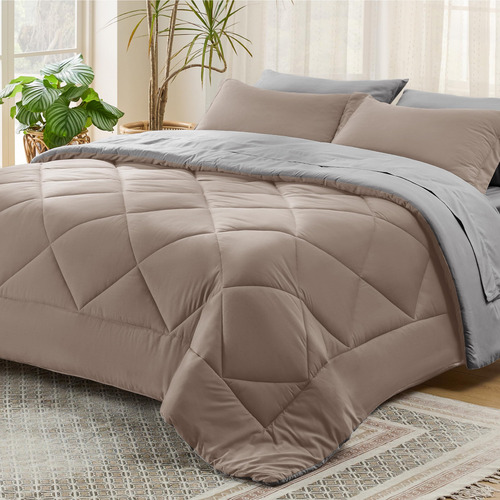 Juego Edredon Y Ropa De Cama Tamaño King Size Pardo Y Gris