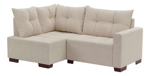 Sofá De Canto 4 Lugares Leme Suede Bege