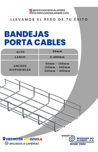 Bandeja Porta Cables Tipo Cablofil 50mmx300mm