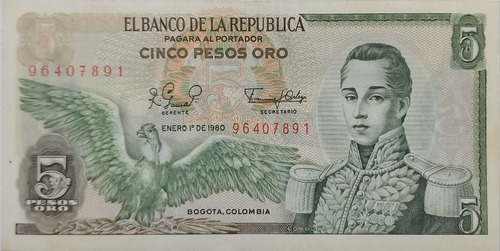 Billete 5 Pesos Oro 1 Ene 1980 Unc