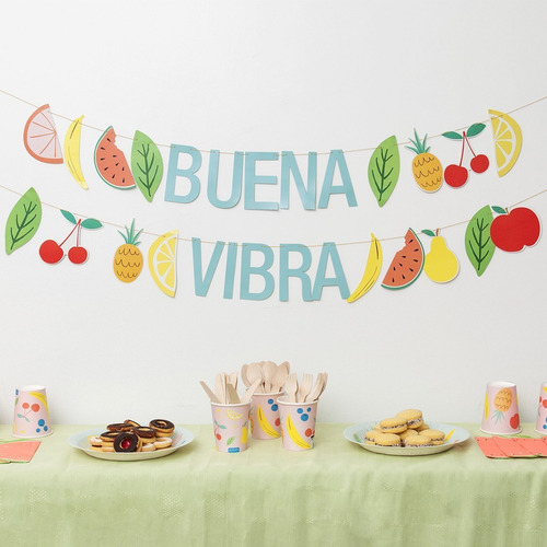 Imagen 1 de 6 de Banderin Frutas Tropical Buena Vibra Cotillon Guirnalda