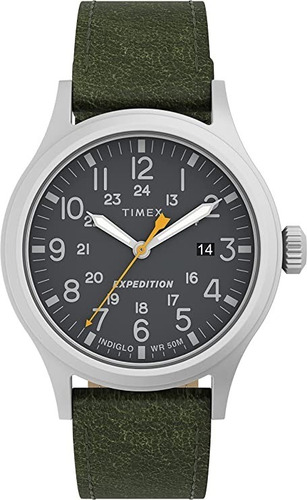 Reloj Hombre Timex Correa De Piel Con Luz 40 Mm Tw4b22900 Color De La Correa Verde Color Del Bisel Gris Color Del Fondo Gris