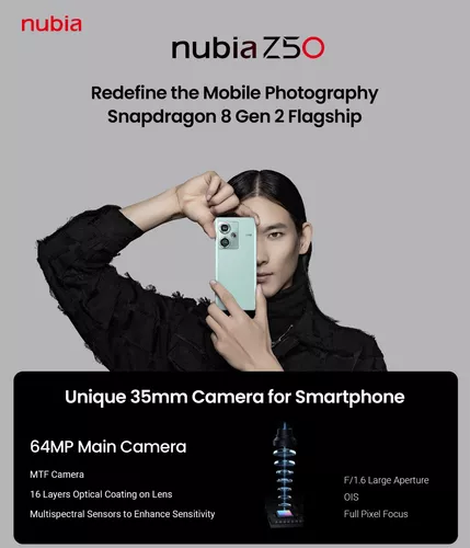 nubia Teléfono celular Z50 - Teléfono Android desbloqueado 5G, cámara dual  de 64 MP+50 MP, Qualcomm Snapdragon 8 Gen 2, pantalla AMOLED de 144 Hz de