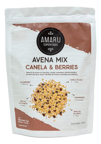 Avena Mix Canela Y Berries Amaru Superfood Doypack 400g