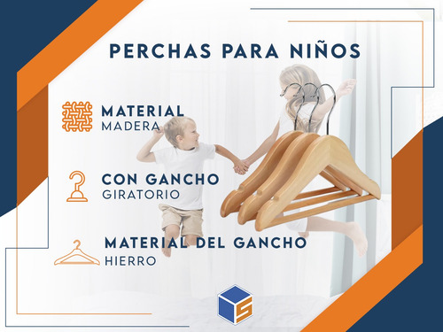 Pack 100 Perchas Niños Infantiles Barnizadas Madera Lustrada