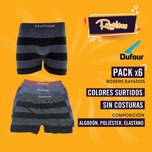 Pack De 6 Boxers Dufour Original De Hombre Rayados Sin Costuras Descuentos Por Cantidad Tienda Rupless Colores Surtidos