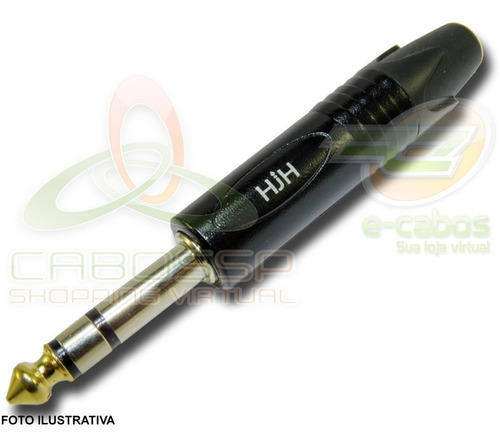 Imagem 2 de 4 de Kit 6 Conectores Plug P10 Estereo Preto (6 Pçs) Hjh Pro