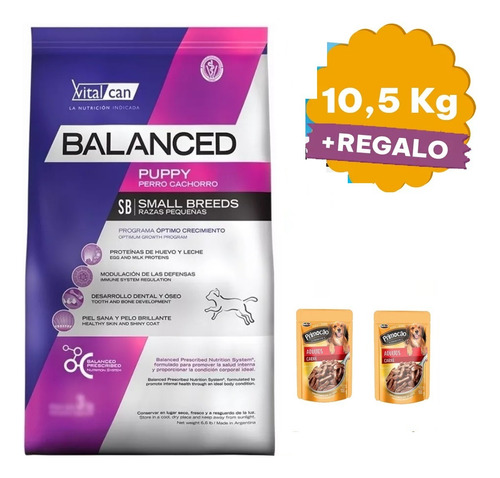 Alimento Balanced Cachorro Raza Pequeña 10,5k+2 Pate+envio G