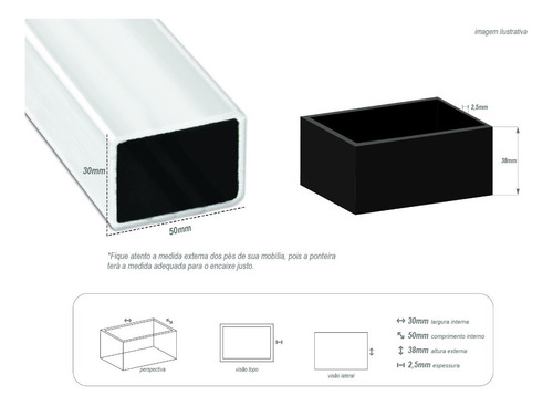 Imagem 3 de 5 de Ponteira Pé Externo Borracha Mesa 30x50 Mm Kit 4 Peças