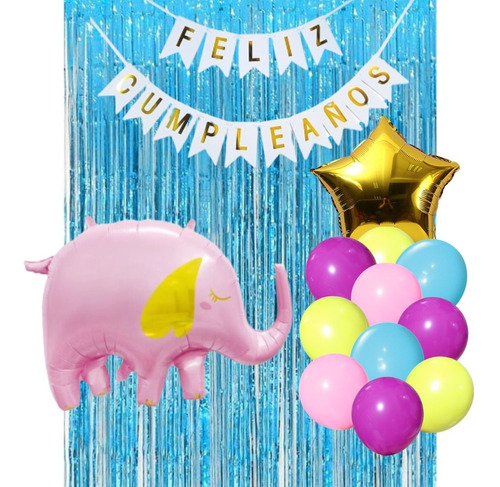 Combo Cumpleaños Globos Elefante Rosa Tematica Deco