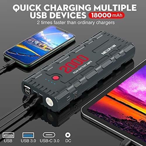 Imagen 3 de 9 de Cargador Nexpow 2000a 18000mah Car Jump Starter Con Usb Quic