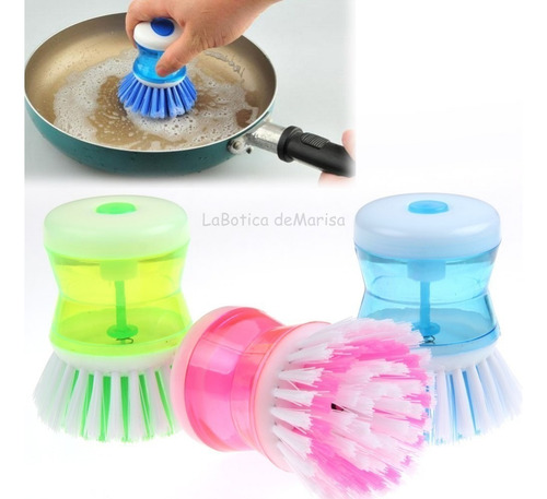 Cepillo Lava Platos Dispenser Jabón Detergente Para Cocina Azul