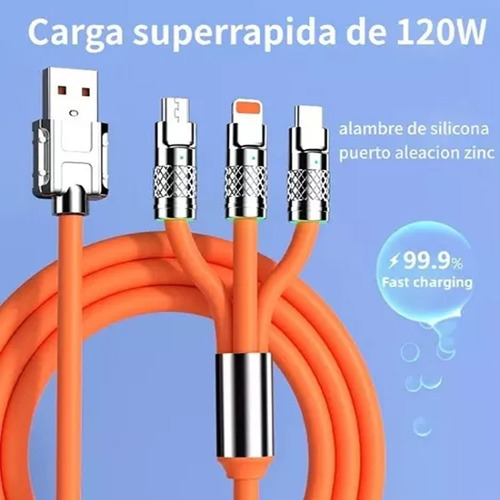 3en1 Cable Usb Cargador Carga Rápida Celular Tablet Múltiple Plateado