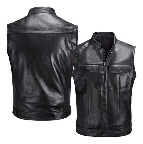 Chamarra De Piel B Biker, Chaleco Motero Para Hombre