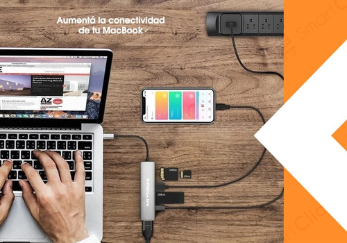 Imagen 2 de 10 de Adaptador Usb C Macbook Pro Air Hub Cable Hdmi 4k 6 En 1