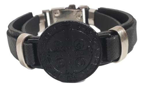 Pulseira De Couro Medalha De São Bento Reajustável