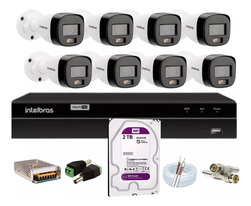 Kit Intelbras 8 Cam. 1220b Full Color Dvr 1208 2tb Purple