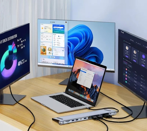 12 En 1 Estación De Acoplamiento Usb 3.0 Tipo C Con 2 Hdmi