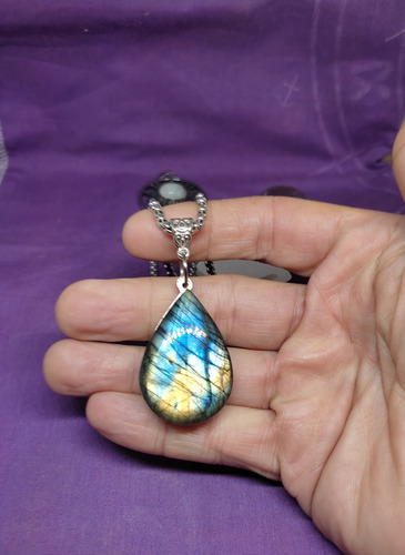 Labradorita Azul/naranja Forma De Gota , 4 Cms Alto Azul