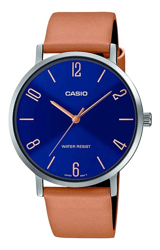 Reloj Casio Hombre Mtp-vt01l-2b2 Analógico Correa Cuero