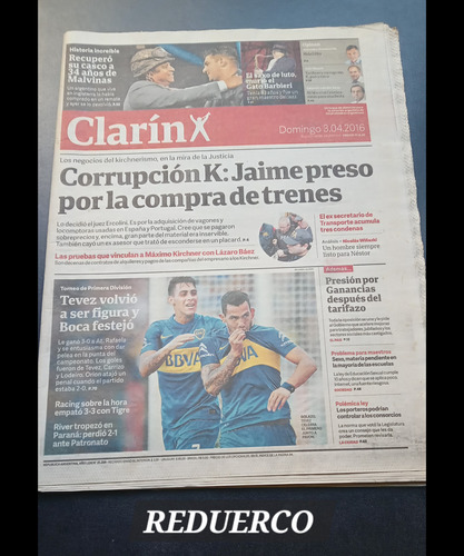 Clarín Muerte Gato Barbieri Jaime Preso Boca Tévez 3/4 2016 (Usado)