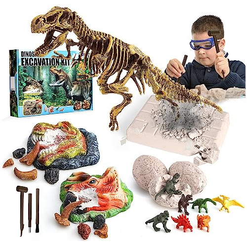 Dinosaur Fossil Digging Kit For Kids, Dino Eggs & Fossi...