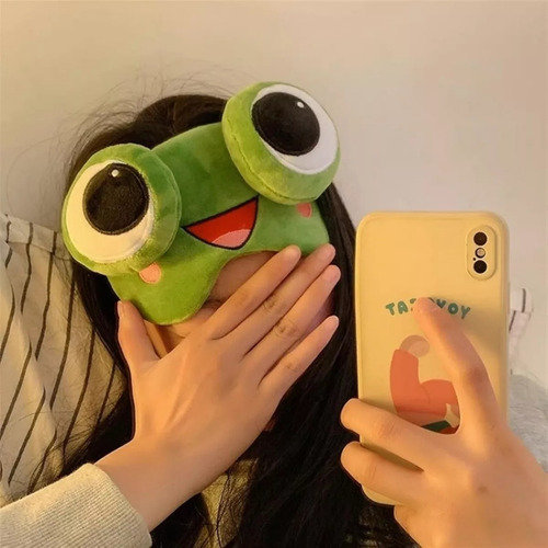 3d Máscara De Dormir De Felpa Suave Con Diseño Rana Bonito