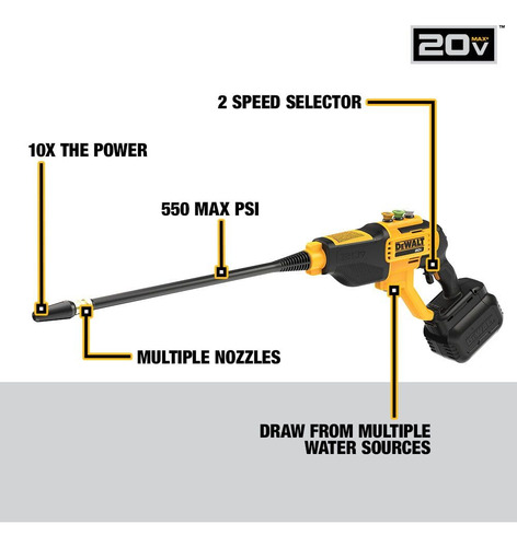 Lavadora A Presión Dewalt Dcpw550b Inalámbrica 550 Psi 1.0 G