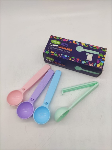 Imagen 3 de 6 de Clips Cuchara Cierra Bolsas X4 Colores Pastel Facila