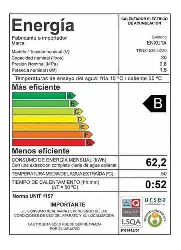 Termotanque Calefón Enxuta 30l Tanque De Acero + Monocomando