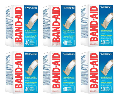 Kit 240 Curativos Band-aid Transparentes (6 Caixas C/40unid)
